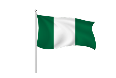The Nigerian green-white-green flag flying on a flagpole